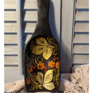 Vintage Russian Khokhloma handpainted wooden lacquered ladle